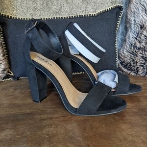 Torrid Black Two Strap Tapered Heels WIDE